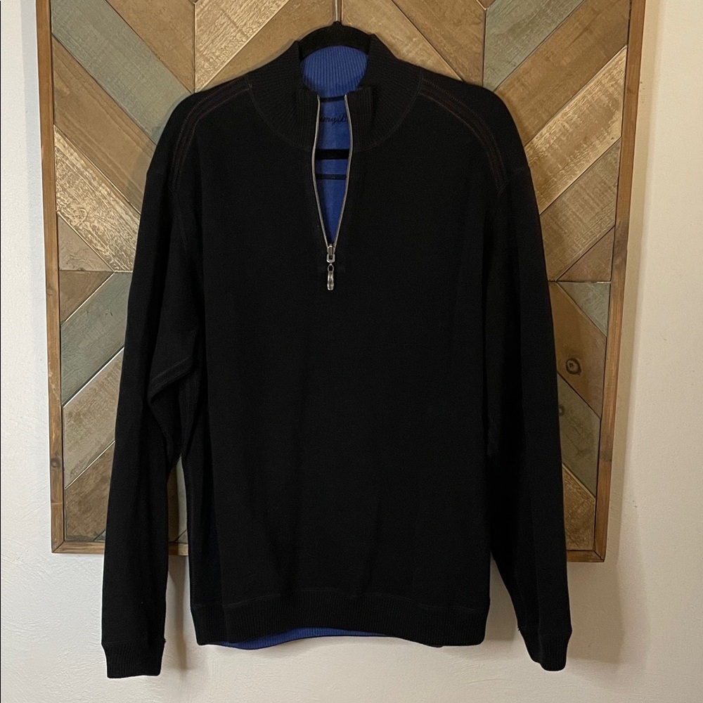 Tommy Bahama Black Reversible 1/4 Zip-Up Sweater for Men